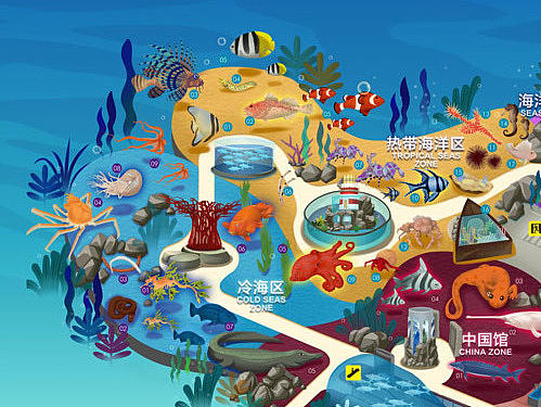海洋馆地图（个人主页-ZMjE3NTM5NjA=） - 商业插画 - 站酷设计师韩暴暴原创素材 - 站酷ZCOOL