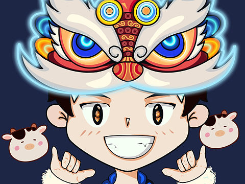 原创手绘 新年狮子男孩