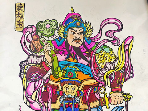 马克笔手绘尉迟恭秦叔宝门神一对55*40