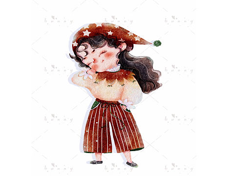 一组圣诞美萌人物插画