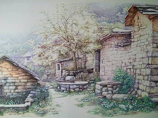 汤向的彩色钢笔画《晨曦》75x50厘米800g卡纸