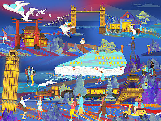 uin旅游鞋店面形象插画