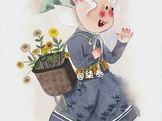老奶奶与花系列插画