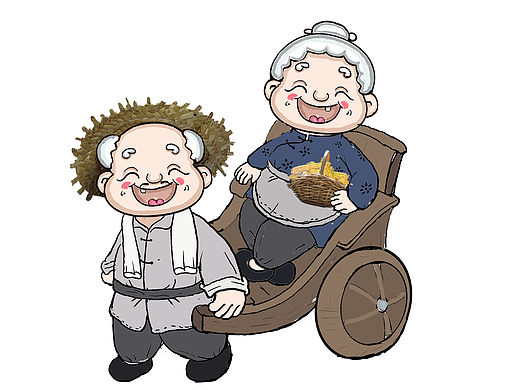 乡村风老夫妻摆件