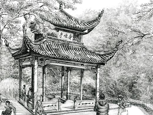 长沙部分景点手绘钢笔画