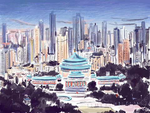 一组重庆旅游推广的明信片