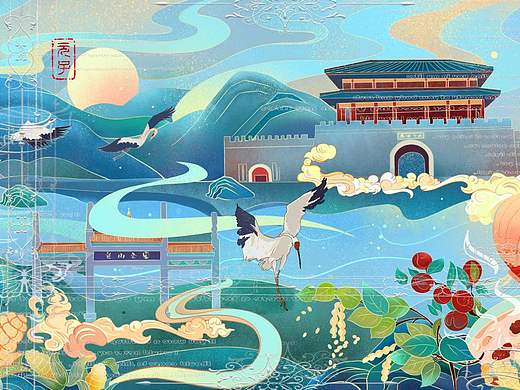 山东肥城风景系列插画