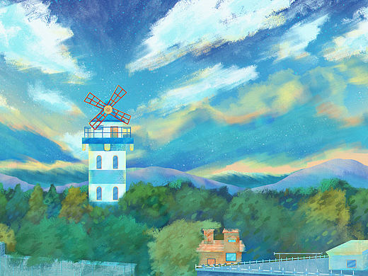 她在河水中央。