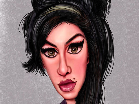 英国女歌手——艾米·怀恩豪斯漫像  释大强画