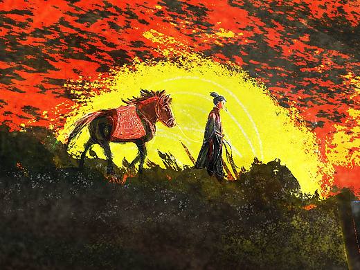 落日余晖下的马与少年