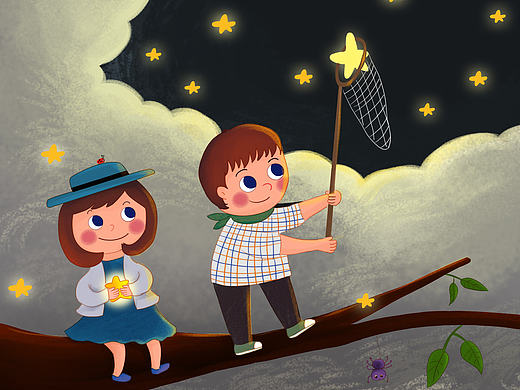 摘颗星星送给你啊（个人主页-ZMjE2MDg5ODg=） - 儿童插画 - 站酷设计师奔跑安妮原创素材 - 站酷ZCOOL