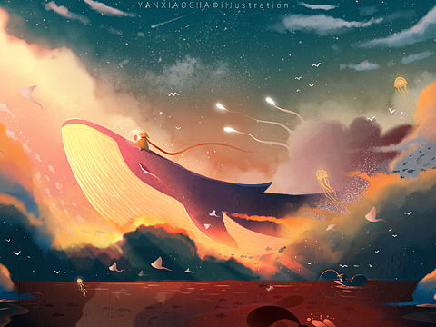 “云鲸落海”（个人主页-ZNDQ3MzEzNTY=） - 商业插画 - 站酷设计师岩小茶原创素材 - 站酷ZCOOL