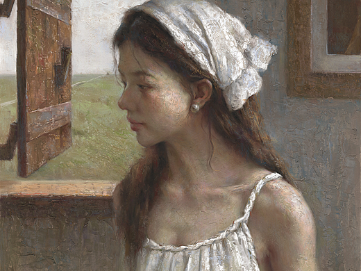 色粉画《戴白色头巾的女孩》