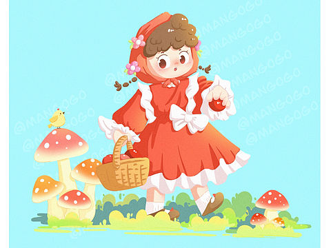 《卖苹果的小蘑菇》🍎🍄（个人主页-ZNjIyMzg0NzI=） - 儿童插画 - 站酷设计师妍咔咔原创素材 - 站酷ZCOOL