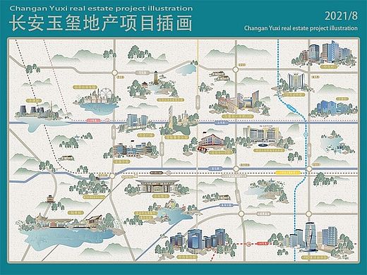 地产《长安玉玺》项目周边地图插画