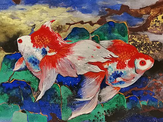 金鱼 岩彩画
