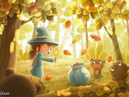 《秋天的小魔女》—收集落叶