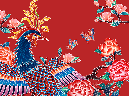 十月稻田凤凰五款大米包装插画
