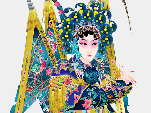 武旦刀马旦京剧人物矢量插图