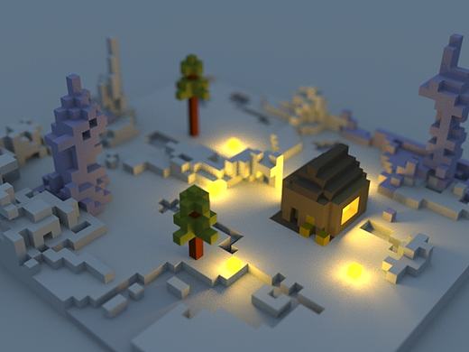 MagicaVoxel体素图——雪夜图