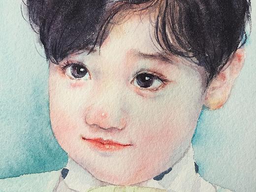 【小熊猫】水彩手绘人物水彩教程小孩头像水彩步骤