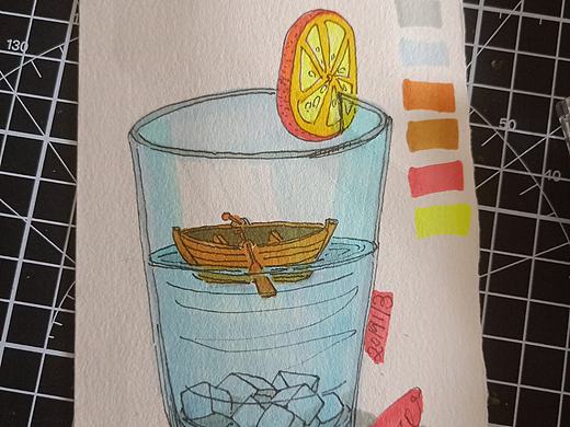 微观世界水中系列4《杯中船》（个人主页-ZNDA0MjczNDg=） - 新锐潮流插画 - 站酷设计师不尬聊男孩原创素材 - 站酷ZCOOL