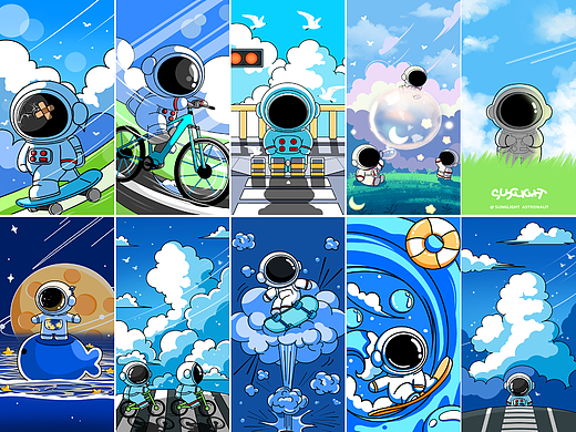 宇航员插画海报 星球&星系 中国航天 IP 阳光太空人01