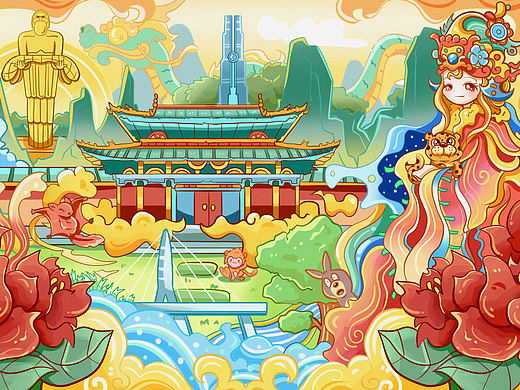 长治风物文创|山西长治城市插画女娲花园