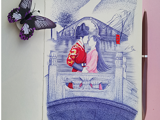 圓珠筆手繪《祝卿好》插畫