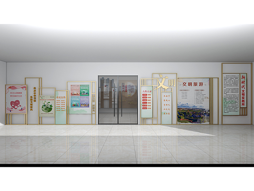 社区党群服务中心党建文化三维效果图