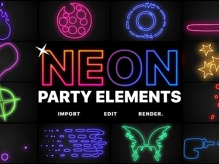 AE模板|彩色素霓虹灯派对元素手绘逐帧动画标题展示