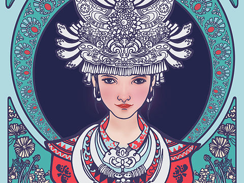 民族头饰插画