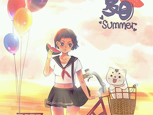 練習，夏日吃瓜少女（個人主頁-ZMTc3MTI5NDA=） - 創(chuàng)作習作 - 站酷設(shè)計師蜜桃喵喵桑原創(chuàng)素材 - 站酷ZCOOL