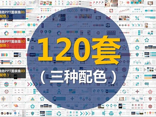 120套幻彩欧美风商务PPT图表合集包（三种配色）