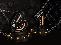 C4D立体61工业字体设计。