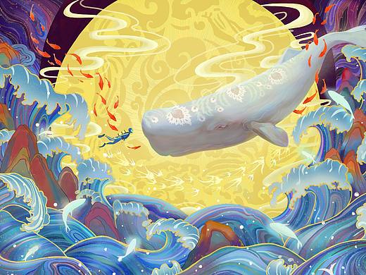 国潮风插画 鲸鱼