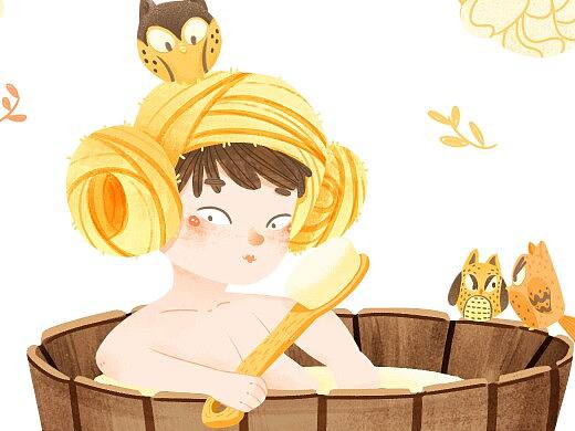 洗澡澡主题插画（个人主页-ZMzY1NjA2MTY=） - 创作习作 - 站酷设计师咱家的吉果子原创素材 - 站酷ZCOOL