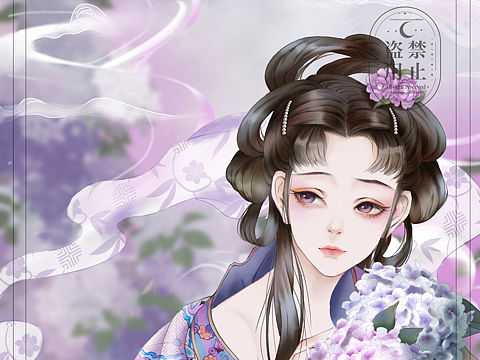 绣球 原创古风插画