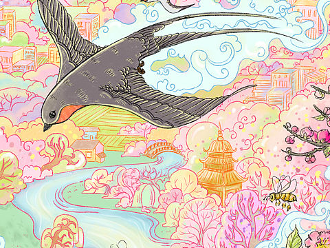 春晖燕归 插画 视觉传达 艺术设计考研 手绘 快题