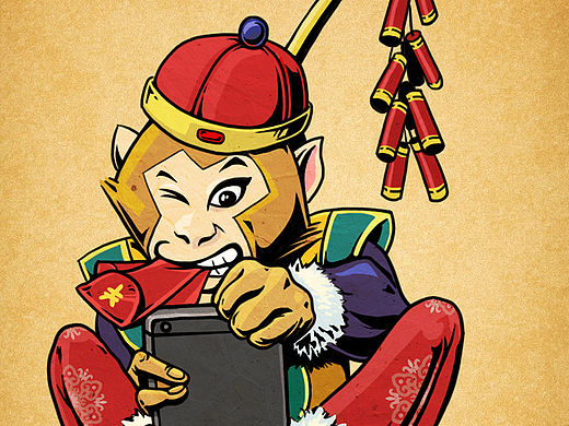 画两只小猴给大家拜年啦！（个人主页-ZMTQ4MzM4MzY=） - 商业插画 - 站酷设计师画画的金阳原创素材 - 站酷ZCOOL