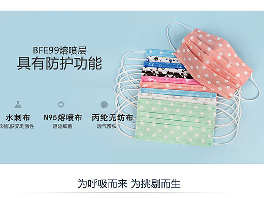 天猫详情页 首页/海报/详情页/活动页/产品修图 口罩详情 印花一次性口罩页面