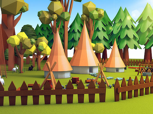 CINEMA 4D 兔子度假村LOW POLY风格