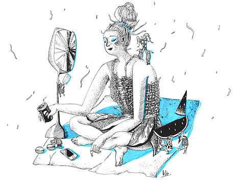 手绘钢笔插画《Summer is a party》