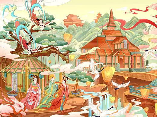 中秋节插画  | 《中秋月下图》之上古时期