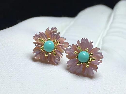 原矿绿松石【樱花款耳钉】