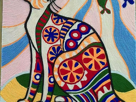 毛线粘贴画《猫》（个人主页-ZMzA5MTU5NjQ=） - 其他手工艺 - 站酷设计师文子611原创素材 - 站酷ZCOOL