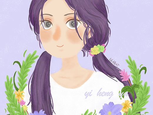 原创插画|花环里的紫发女孩