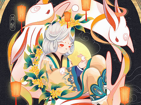兔年插画/月团圆