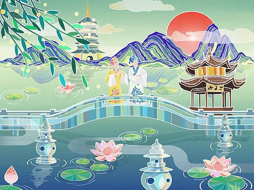 杭州印象插画