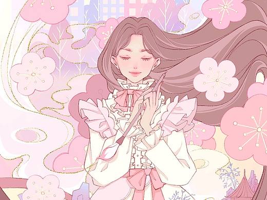 樱花少女包装插画
